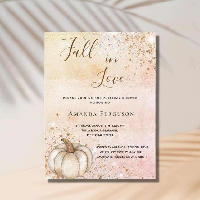 Bridal shower rose gold rustic pumpkin fall love  invitation postcard (Creator Uploaded)