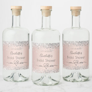 Bridal shower rose gold silver mr mrs liquor bottle label