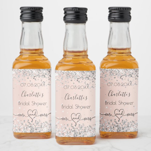 Bridal shower rose gold silver mr mrs liquor bottle label (Bottles)