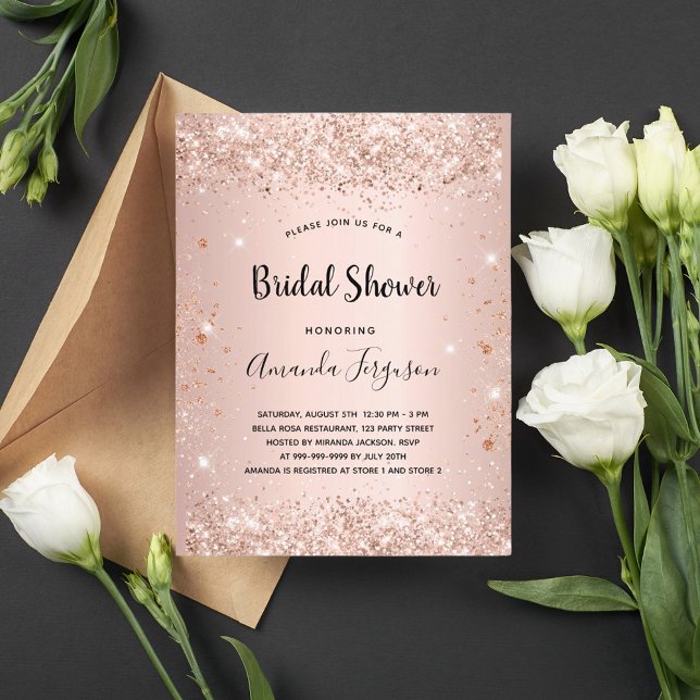 Bridal Shower rose gold sparkle Invitation Postcard (Creator Uploaded)