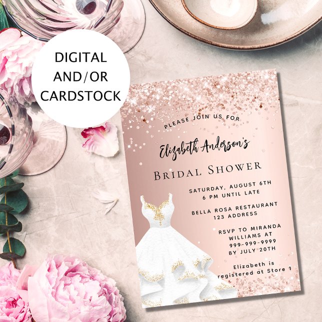 Bridal Shower rose gold white dress elegant Invitation (Creator Uploaded)