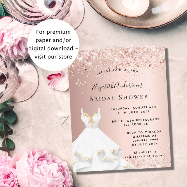 Bridal Shower rose gold white dress invitation Flyer (Creator Uploaded)