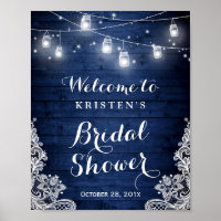 Bridal Shower Rustic Blue Mason Jar Lights Lace