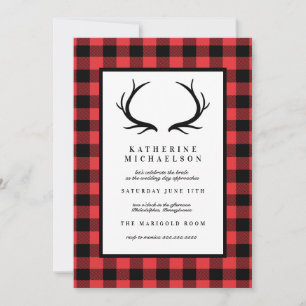 BRIDAL SHOWER Rustic Deer Buffalo Checks Invitation