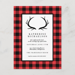 BRIDAL SHOWER   Rustic Deer Buffalo Checks Postcard