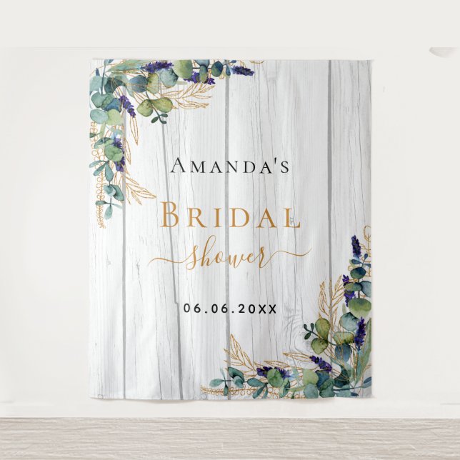 Bridal Shower rustic eucalyptus greenery monogram Tapestry (Front)