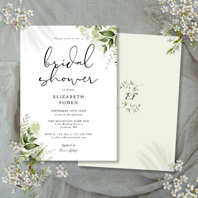 Bridal Shower Rustic Greenery Monogram Invitation (Bridal Shower Rustic Greenery Monogram Invitation)
