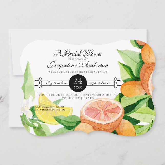 Bridal Shower Rustic Outdoor Garden Lemon Oranges Invitation (Front)