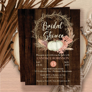 Bridal Shower - Rustic Pumpkin Pampas Wreath  Invitation