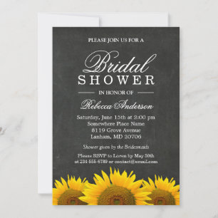 Bridal Shower Rustic Sunflower Black Chalkboard Invitation
