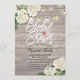 Bridal Shower Rustic Wood Hydrangea Flowers Lights Invitation