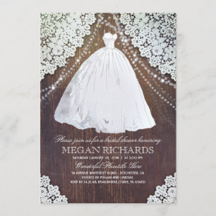 Bridal Shower Rustic Wood Lace Wedding Gown Invitation