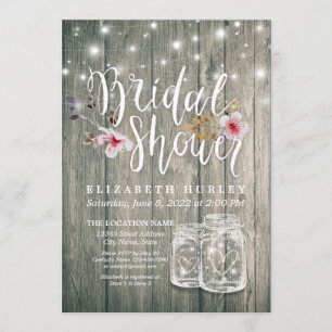 Bridal Shower Rustic Wood Mason Jar String Lights Invitation