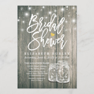 Bridal Shower Rustic Wood Mason Jar String Lights Invitation