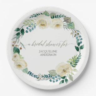 Bridal Shower Rustic Wreath Alabaster Rose Leaves Paper Plate