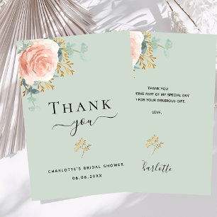 Bridal Shower sage green floral thank you card