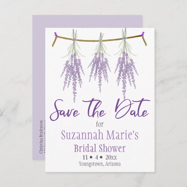 Bridal Shower Save The Date Dry Lavender Bundles A Announcement Postcard (Front/Back)