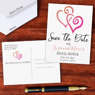 Bridal Shower Save The Date Orange Pink Hearts Ann Announcement Postcard