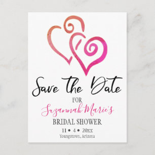 Bridal Shower Save The Date Orange Pink Hearts Announcement Postcard