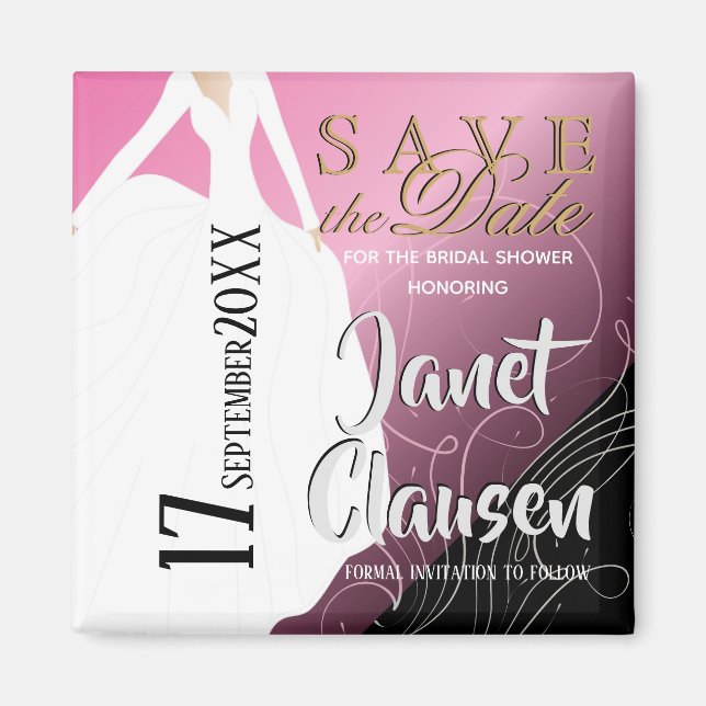 Bridal Shower - Save the Date - Pink Magnet (Front)