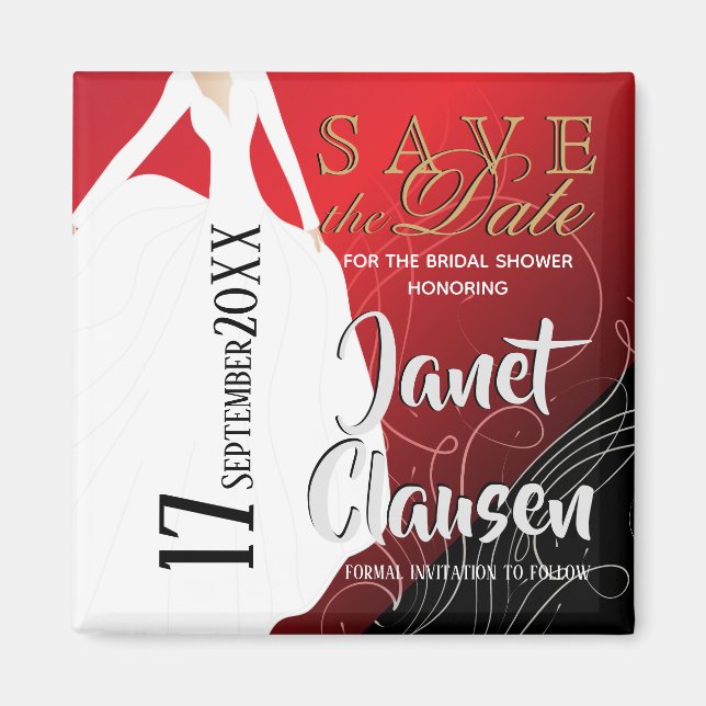 Bridal Shower - Save the Date - Red Magnet (Front)