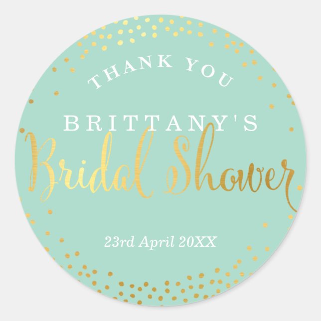 BRIDAL SHOWER SEAL stylish mini gold confetti mint (Front)