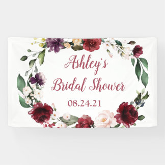 Bridal Shower Sign Banner Fabric Floral Maroon