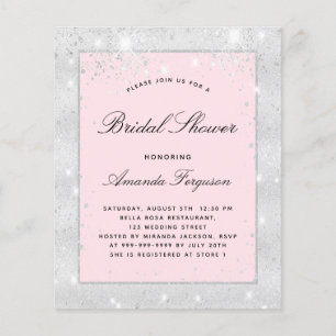 Bridal shower silver blush pink glitter budget flyer