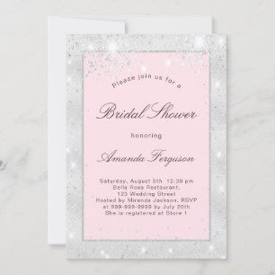 Bridal shower silver blush pink glitter elegant invitation