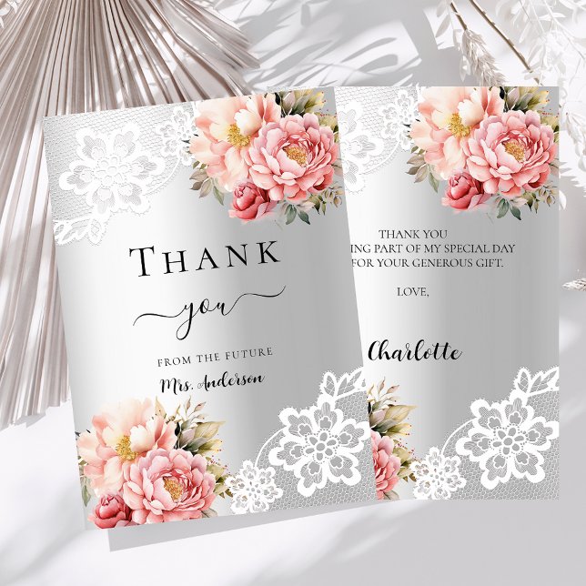Bridal Shower silver floral lace thank you card (Creator Uploaded)