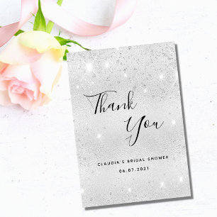 Bridal Shower silver glitter dust glamourous Thank You Card