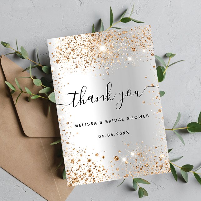 Bridal Shower silver gold glitter glamourous Thank You Card (Creator Uploaded)