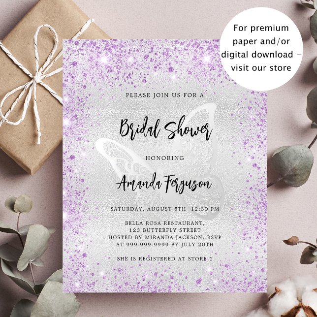 Bridal shower silver lavender butterfly invitation (Creator Uploaded)