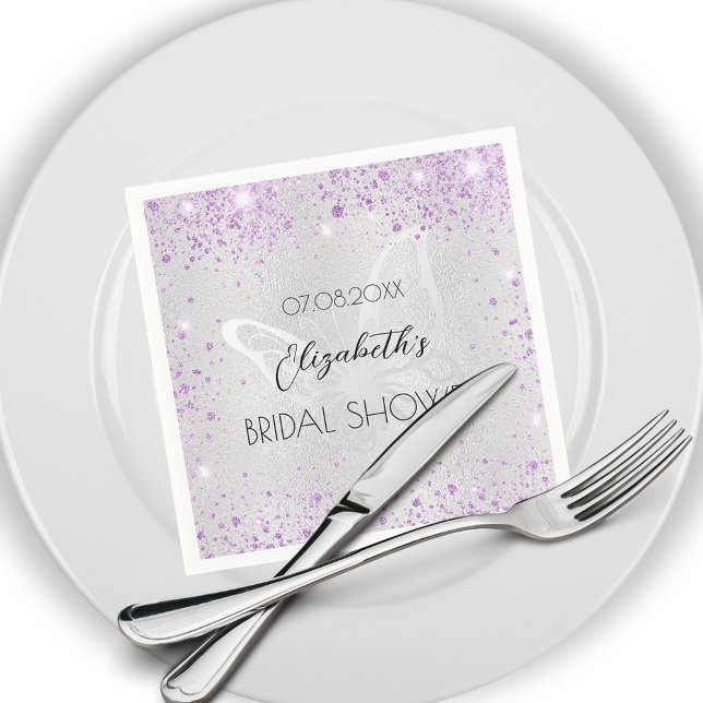 Bridal Shower silver lavender butterfly Napkin (Creator Uploaded)