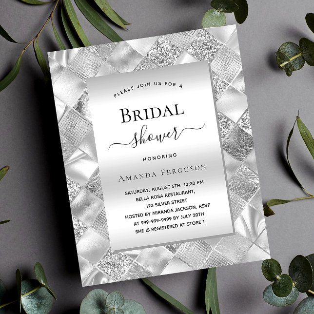 Bridal Shower silver modern budget invitation (Creator Uploaded)