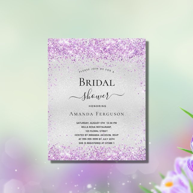 Bridal shower silver purple invitation (Creator Uploaded)