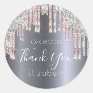 Bridal shower Silver rose gold glitter thank you Classic Round Sticker
