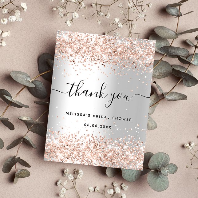 Bridal Shower silver rose gold glitter thank you Postcard (Creator Uploaded)