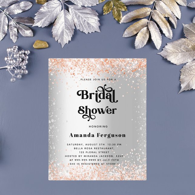 Bridal shower silver rose gold invitation flyer (Creator Uploaded)