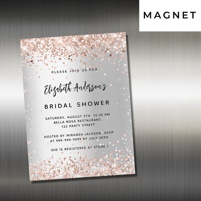 Bridal shower silver rose gold luxury magnetic invitation (Creator Uploaded)