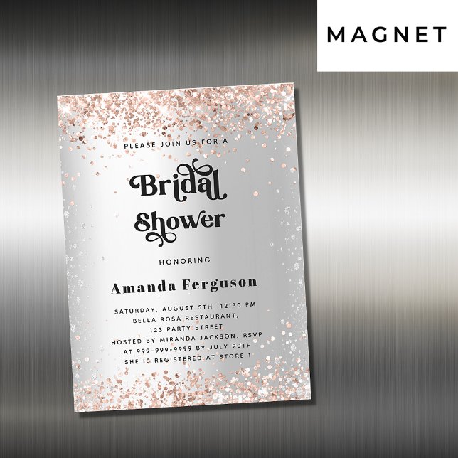 Bridal shower silver rose gold luxury magnetic invitation (Creator Uploaded)