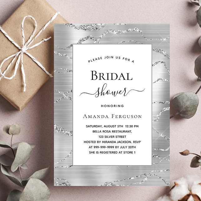 Bridal Shower silver white elegant Invitation Postcard (Creator Uploaded)
