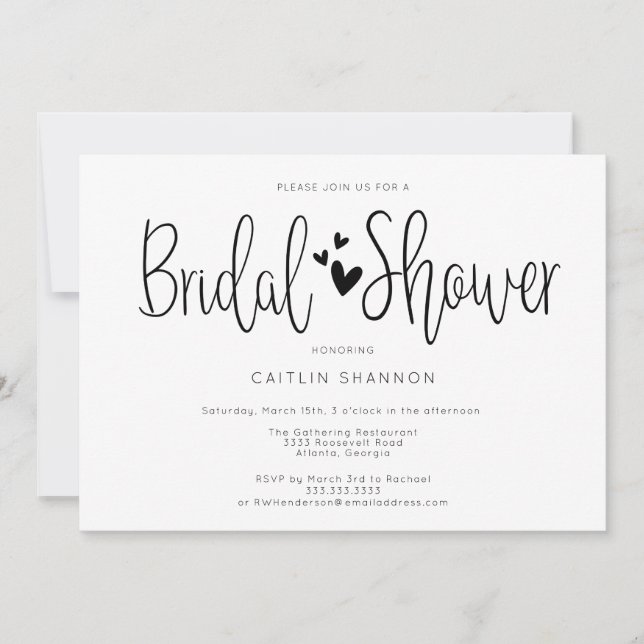 Bridal Shower Simple Black White Invitation (Front)