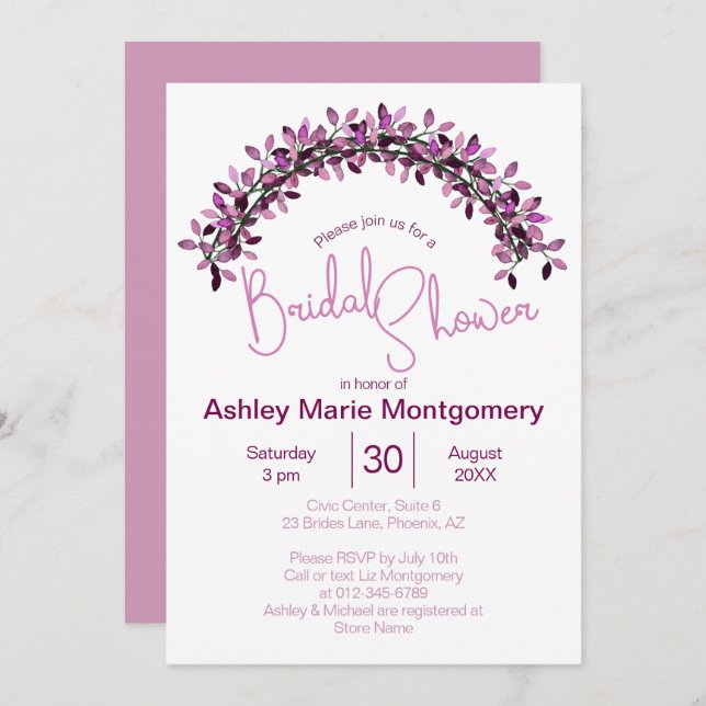 Bridal Shower Simple Chic Leafy Wreath Arch Invitation (Front/Back)
