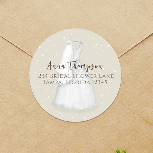 Bridal Shower Simple Minimalist Wedding Dress Classic Round Sticker