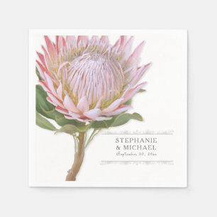 Bridal Shower Simple Modern Floral Pink Protea Napkin