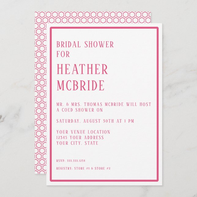 Bridal Shower Simple Modern Hexagon Geometric Invitation (Front/Back)
