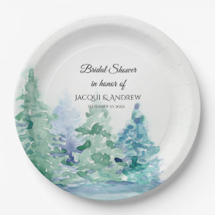 Bridal Shower Simple Modern Mountain Forest Lake Paper Plate