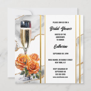 Bridal shower sparkling wine orange rose elegant holiday card