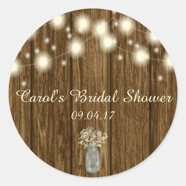 Bridal Shower Sticker, Rustic Sticker, Rustic Classic Round Sticker (Front)